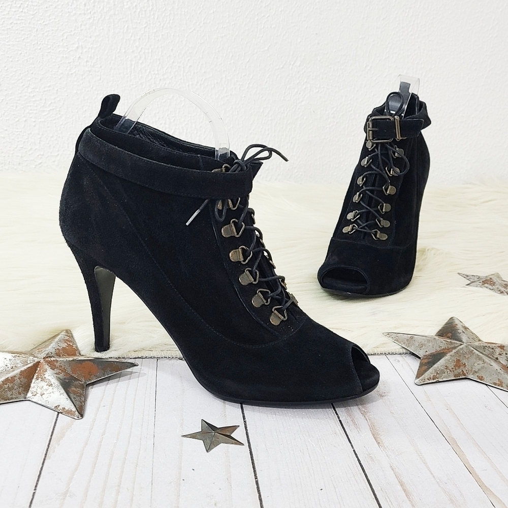 J. Crew lace up peep toe ankle boots black suede size 9.5